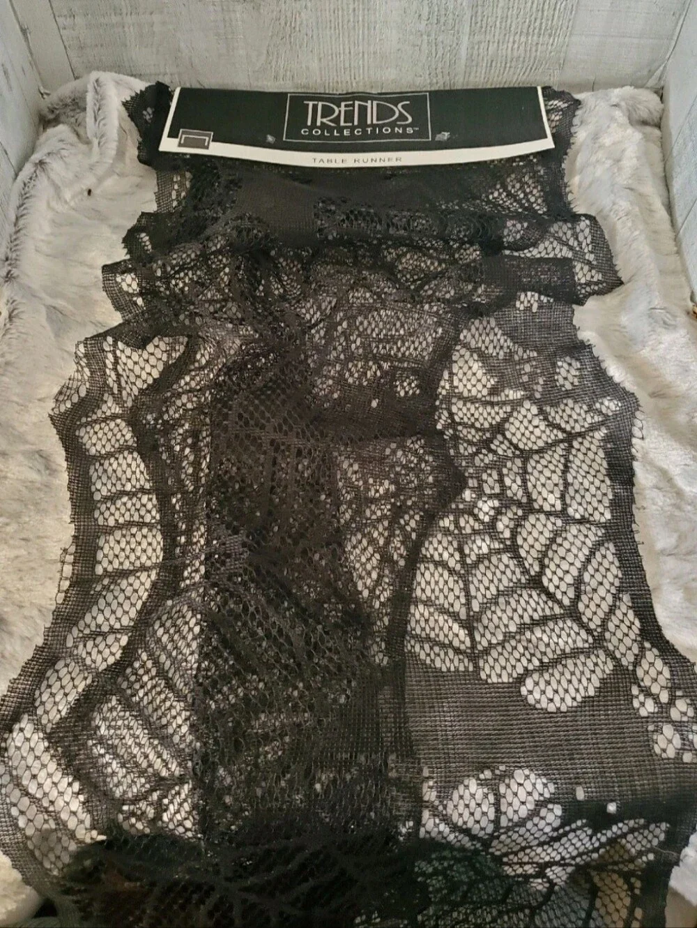 Halloween Black Lace Spider Tablerunner Mantel Scarf  Trends 72 Inches Long